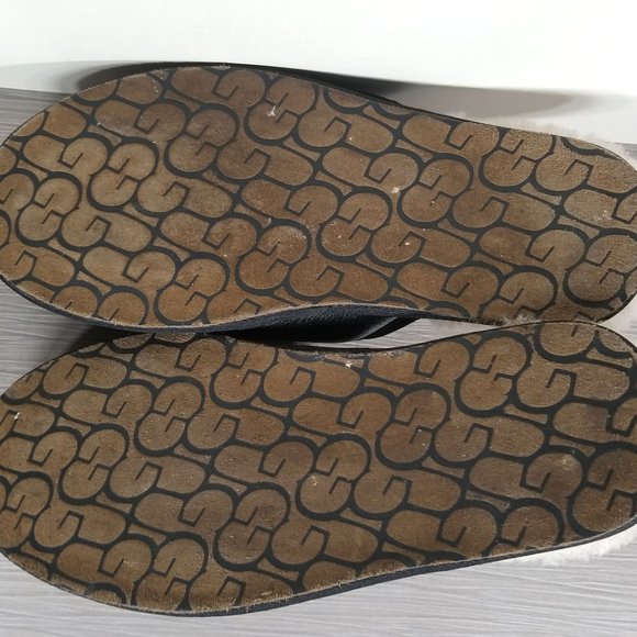 UGG Scuff Shearling-Lined Mule Slippers, Black Leather, Mens Size 12 US / 45.5 - Picture 7 of 8